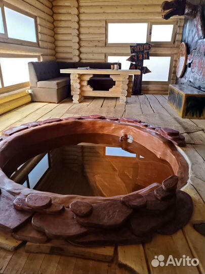 Баня на дровах с бассейном или чаном мангаль зоной