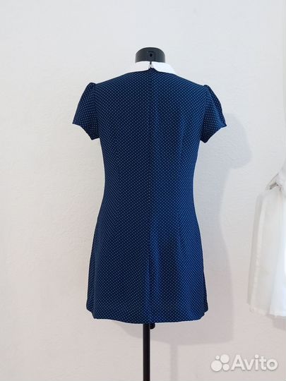 Новое синее платье в горошек Винтаж