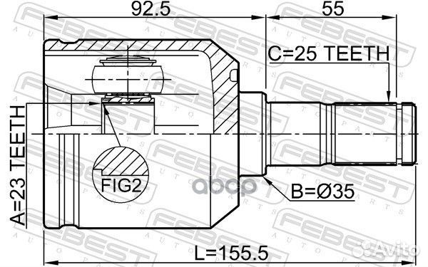 Шрус внутренний 23x35x25 hyundai tucson 04 2004