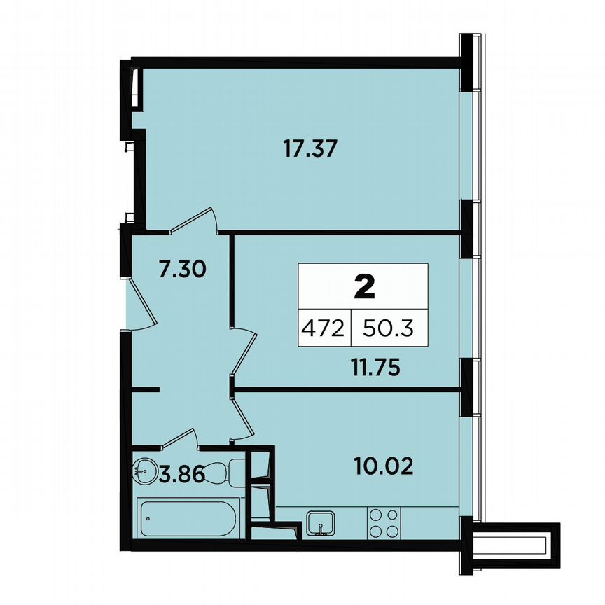 2-к. апартаменты, 50,3 м², 18/18 эт.