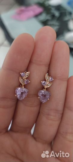 Золотые серьги с бриллиантами и аметист