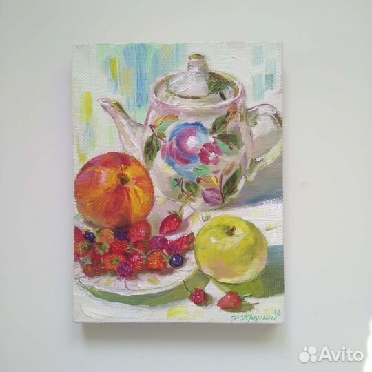 Картина маслом натюрморт ягоды и фрукты