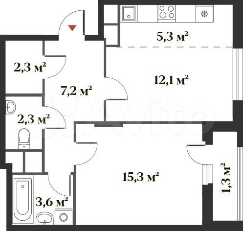 2-к. квартира, 49,4 м², 6/6 эт.