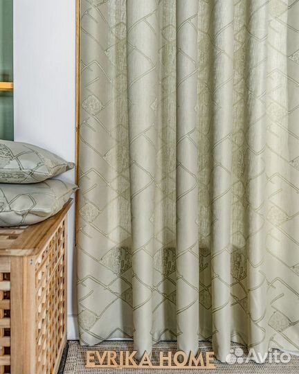 Комплект Шторы и Тюль Иззи Фисташка+Вуаль