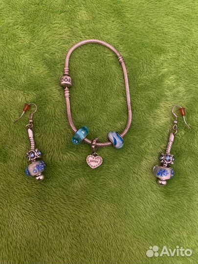 Серьги и браслет Пандора
