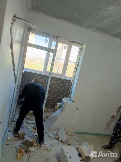 С Вывозом/Слом стен, перегородок, демонтаж стяжки