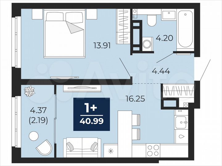 1-к. квартира, 41 м², 4/21 эт.