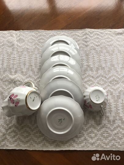 Чайная пара, блюдца, молочник Вербилки СССР