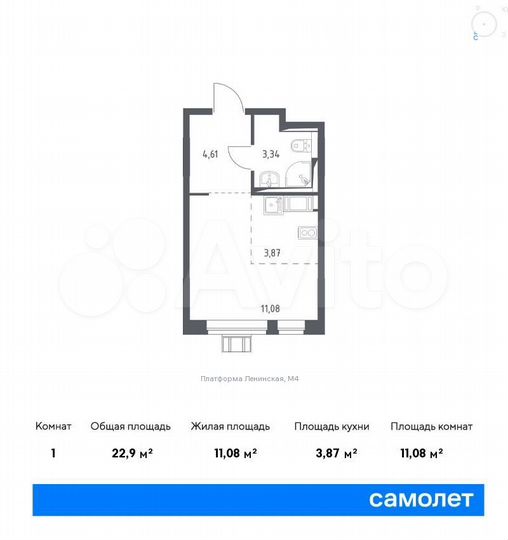 Квартира-студия, 22,9 м², 5/16 эт.