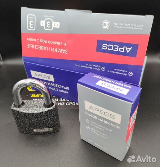 Замок навесной Apecs PD-01-63комплект 6 под 1 ключ