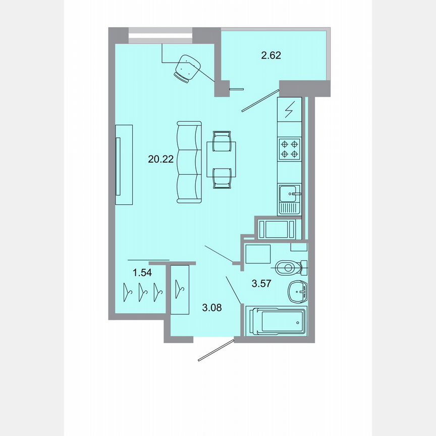 Квартира-студия, 28,9 м², 10/15 эт.