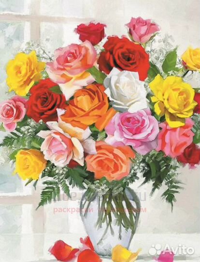 Алмазная мозаика 40x50 Букет из разноцветных роз н
