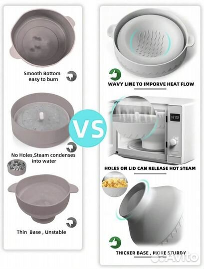 Силиконовая попкорница серая с крышкой, новая