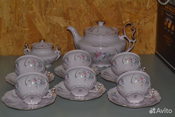 Чайные сервизы розовый фарфор и отд.предметы