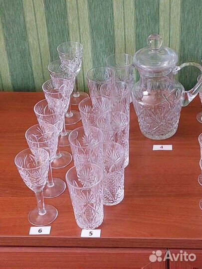 Хрусталь фужеры стаканы рюмки кувшин с крышкой