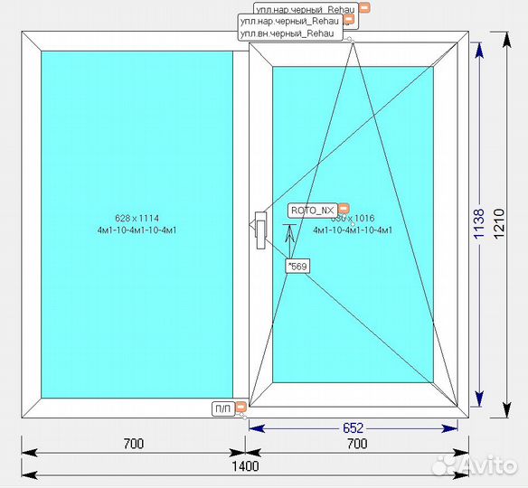 Пластиковое окно Rehau 1400х1210