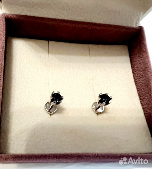 Пусеты белое золото с сапфирами
