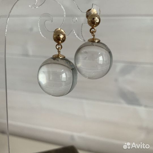 Серьги стеклянные шары прозрачные стильные