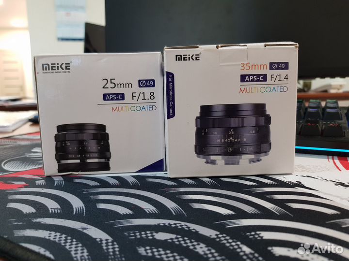 Комплект объективов Canon M, meike 35mm + 24 mm