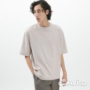 Футболка Uniqlo Cotton Oversized, светло-серый