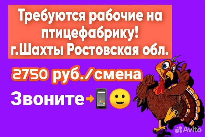 Разнорабочий на птицефабрику вахта г.Шахты