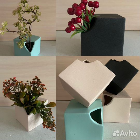 Ваза декоративная интерьерная Куб из керамики