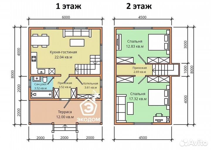 Каркасный дом с мансардой 6х8м