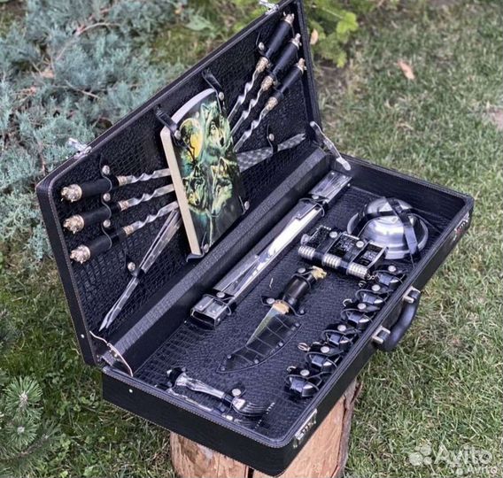 Набор шампуров в кейсе кож/зам + кожа 