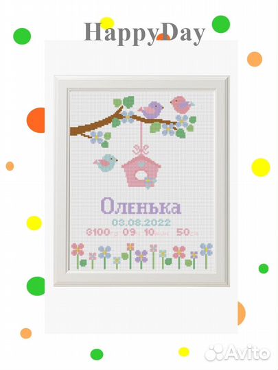 Набор для вышивания крестом метрика для девочки