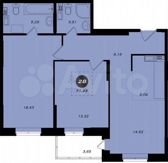 2-к. квартира, 71,2 м², 12/19 эт.