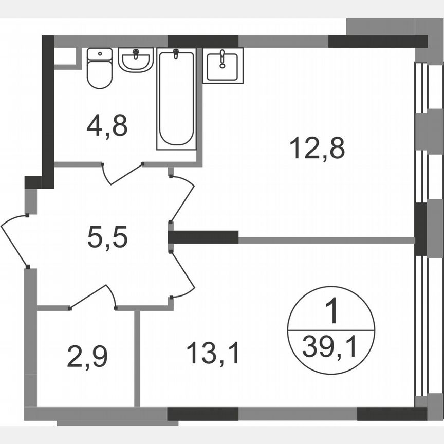 1-к. квартира, 39,1 м², 1/17 эт.