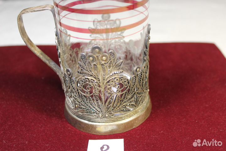 Подстаканник со стаканом Мельхиор СССР Скань -8