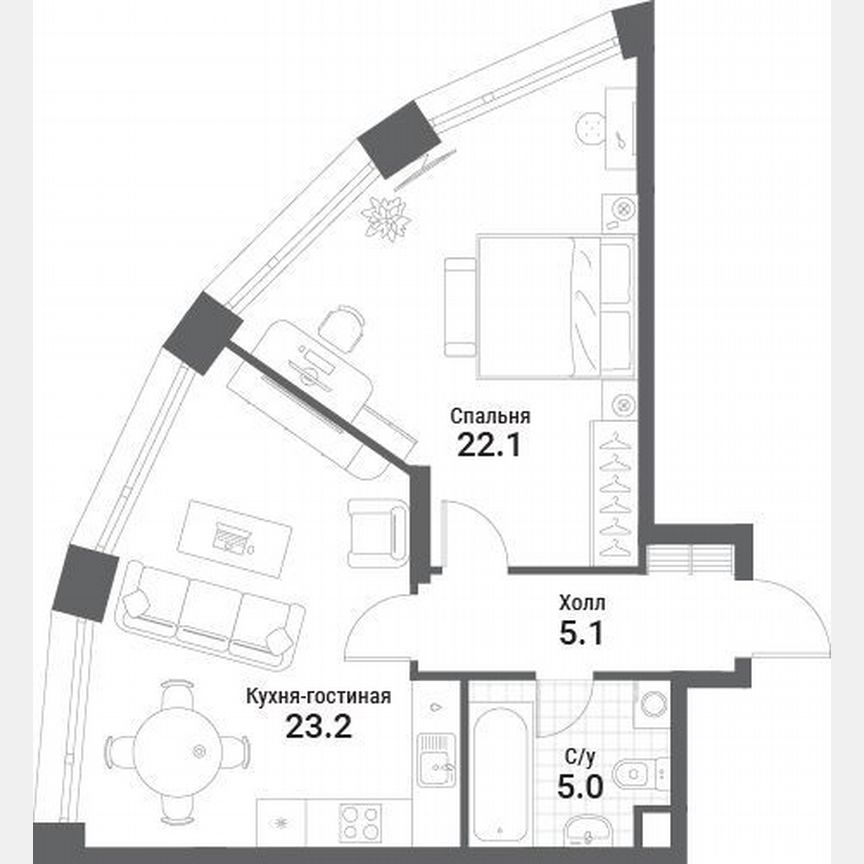 1-к. квартира, 55,4 м², 8/35 эт.