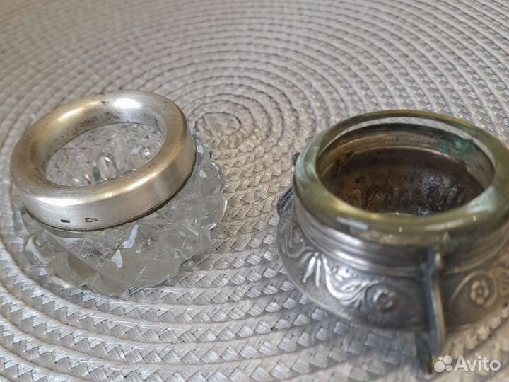 Солонка хрустальная с серебряным ободком