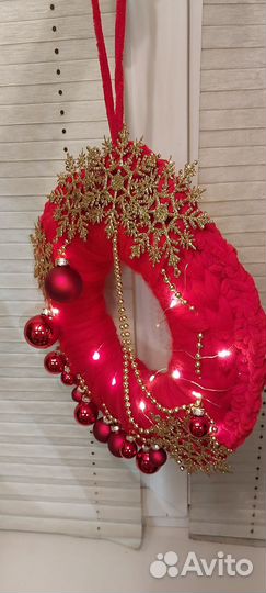 Новогодний венок из пряжи