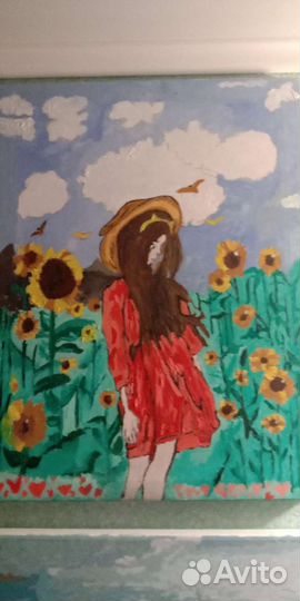 Картина девочка в подсолнухах