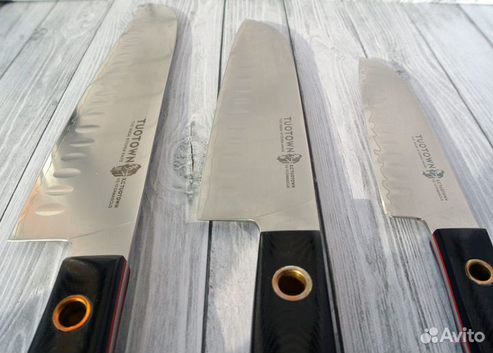 Дамасские ножи Сантоку 3 ножа