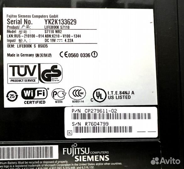 Ноутбук Fujitsu Siemens S7110 WB2