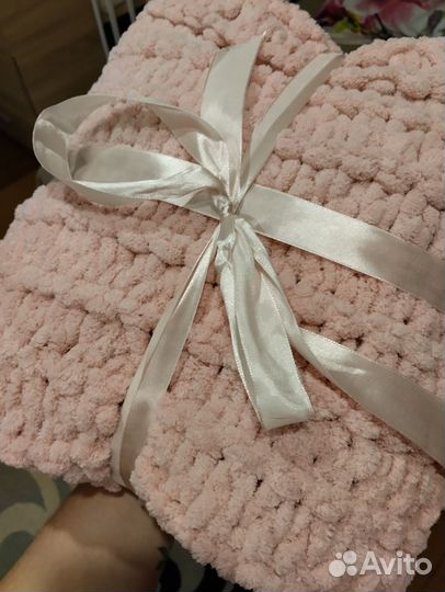 Плед детский плюшевый тёплый вязаный