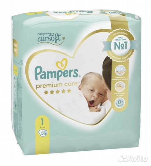 Памперсы premium care 1 размер