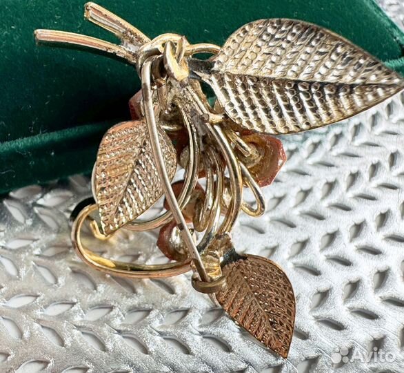 Брошь листья авантюрин Европа винтаж