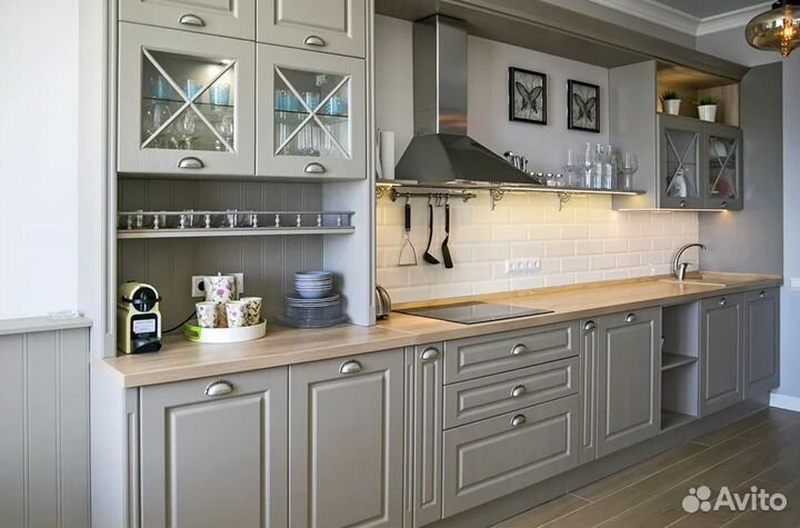 Кухня на заказ прямая угловая с островом Арт.3