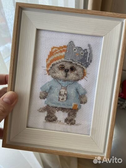 Картина вышивка крестом кот басик