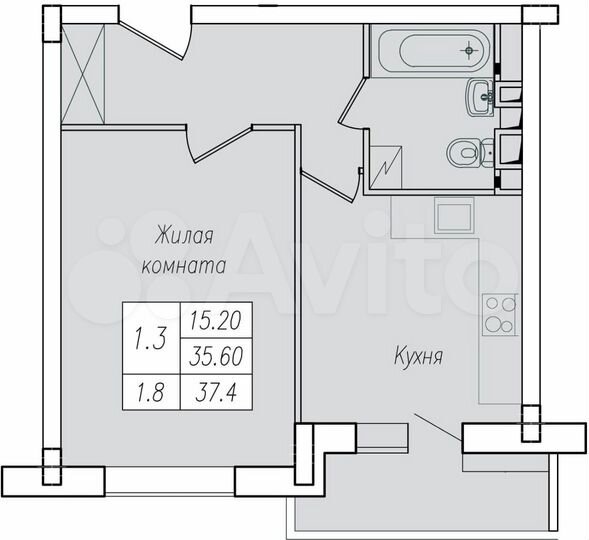 1-к. квартира, 37,4 м², 8/10 эт.