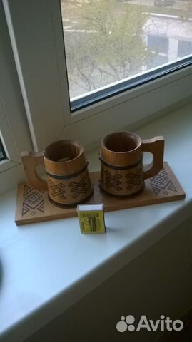 Сувенир 2 деревянные кружки