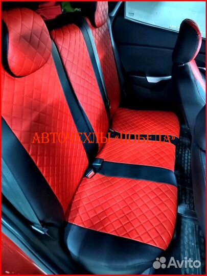 Чехлы Kia Rio 3 Sd из экокожи чёрно-красные Ромб