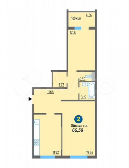 2-к. квартира, 66,4 м², 5/10 эт.