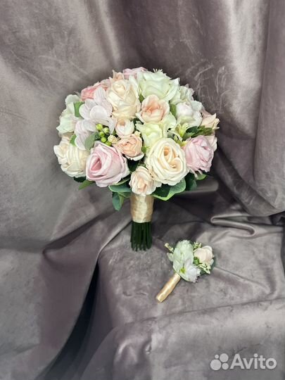 Свадебный букет + бутоньерка. В наличии