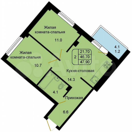 2-к. квартира, 47,9 м², 3/8 эт.