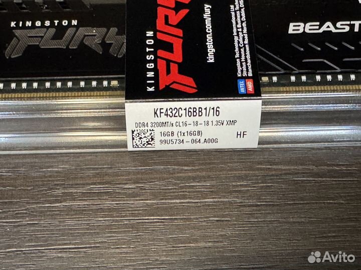 Kingston Fury Beast Black DDR4 16Gb 3200MHz